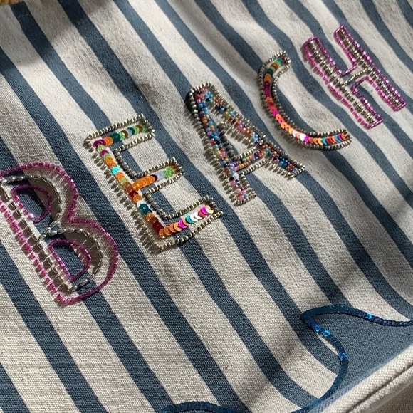 - “BEACH” EMBELLISHED STRIPED CANVAS TOTE - Picture 8 of 8